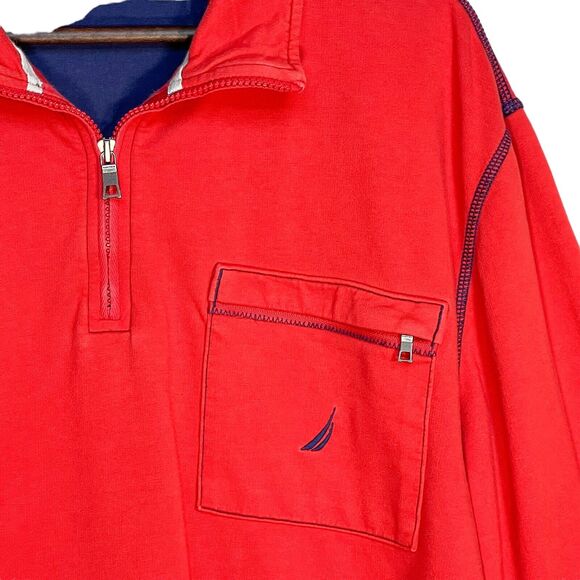 Nautica Quarter-Zip Pullover Sweater Men Size XL Red High-Neck 100% Cotton - Picture 3 of 13